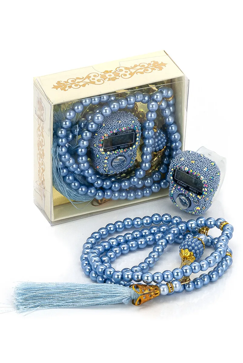 

IQRAH Gemstone Zikirmatik-Pearl Tesbihli Gift Set-Blue Color