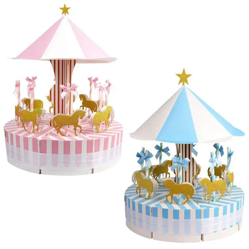 

LJL-Carousel Wedding Favor Boxes Candy Boxes Gifts Box For Wedding, Party, Baby Shower, Birthday Decoration, 1 Set