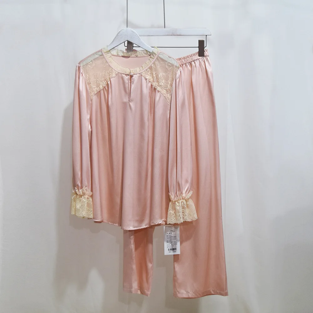Heavy Silk Pajamas Suit Women's Long Sleeved Pants Two Piece Mulberry Silk Home Clothes Pijamas Women  Sleepwear