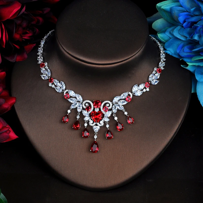 

Fashion Red Flower AAA Cubic Zircon Women Bridal Jewelry Sets Wedding Necklace Sets Accessories Bijoux Mariage Gift N-526
