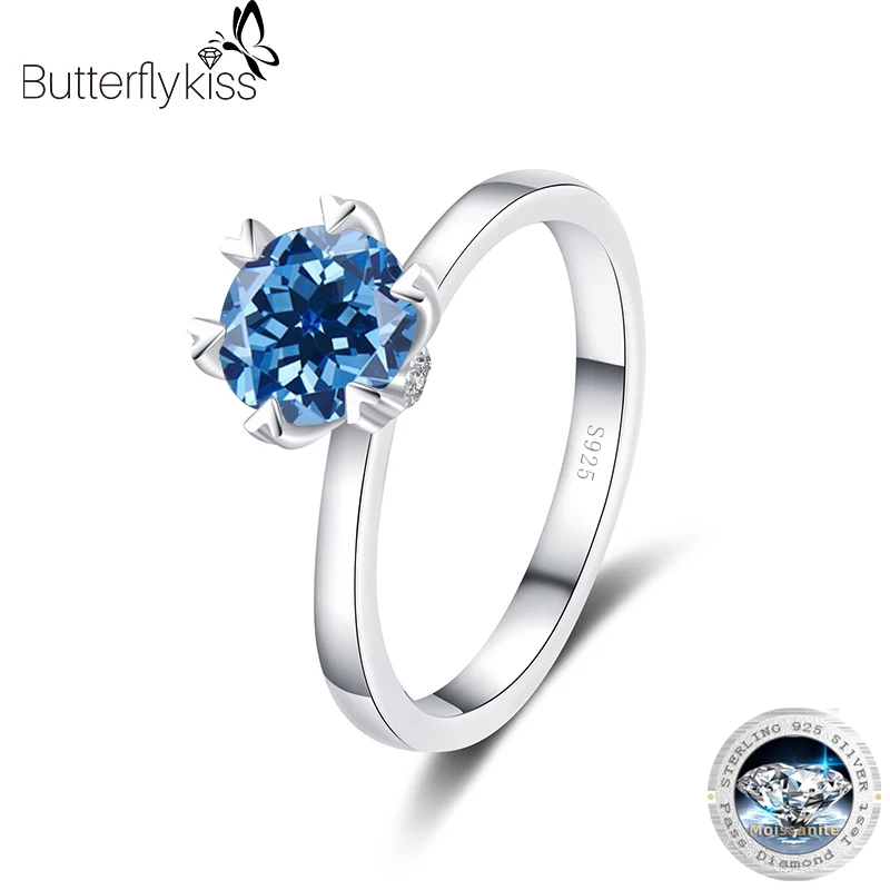 

Butterflykiss Moissanite Diamond Rings 925 Sterling Silver Engagement Classic Round Women's Wedding Ring Gift Size 0.5/1.0 Carat