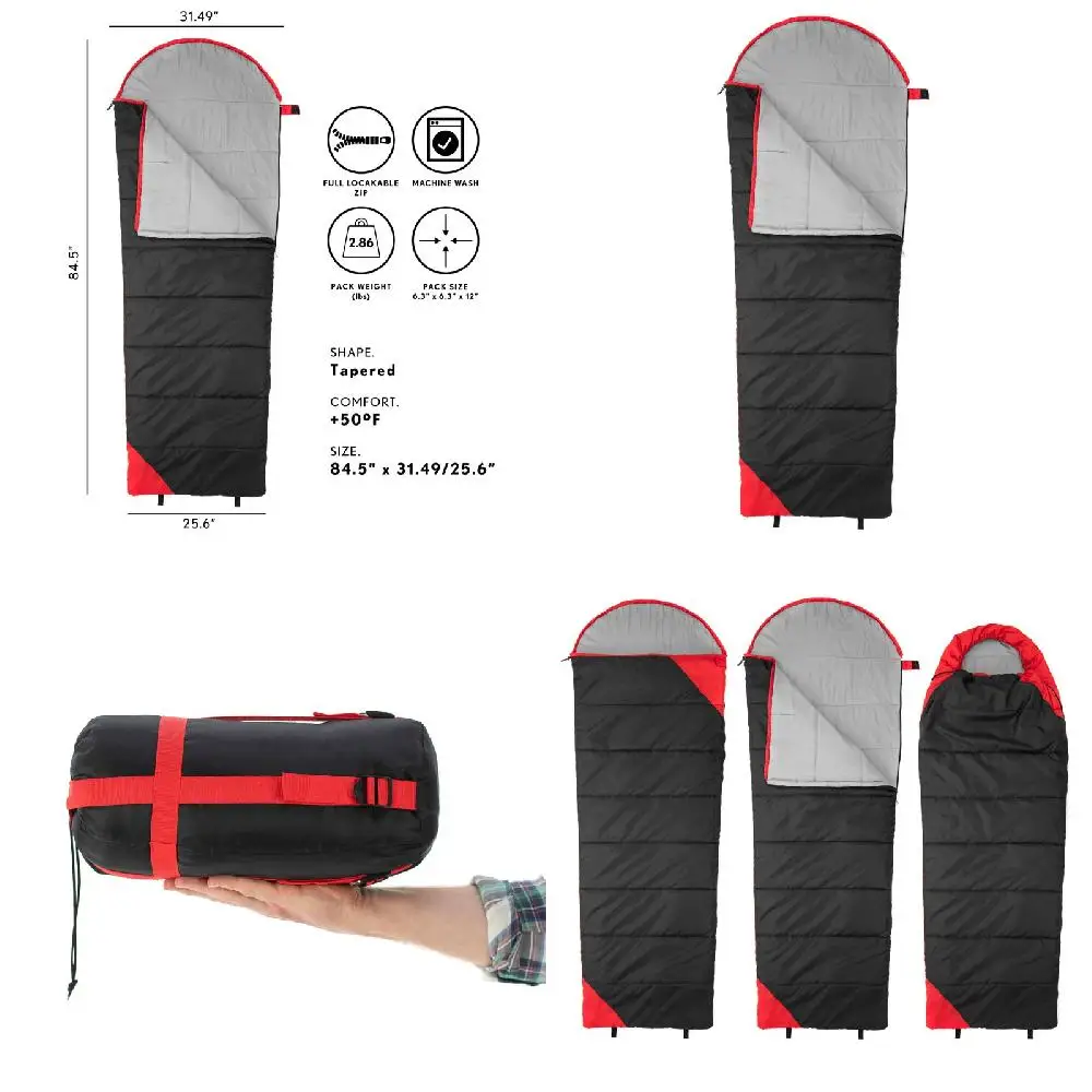 

New Stylish Black Tapered Sleeping Bag up to +10oC / +54oF, 31.5x84 in - Keep You Warm and Comfortable Outdoors.