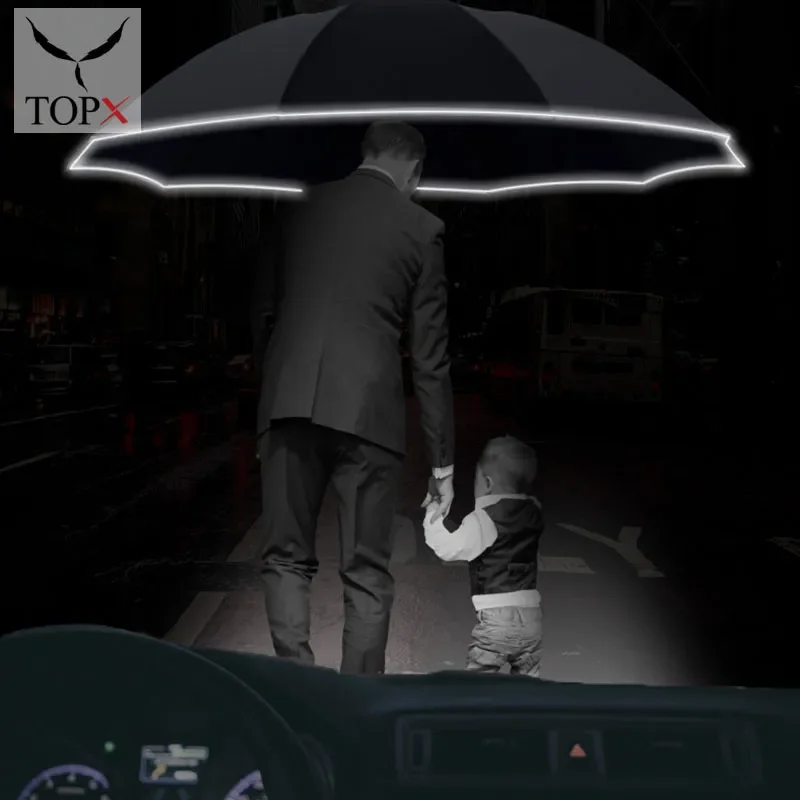 

NEW2023 Reverse Automatic Windproof Umbrella large 10 Ribs Reflective Stripe Light Umbrellas 3 Folding Rain Women Gift Portable