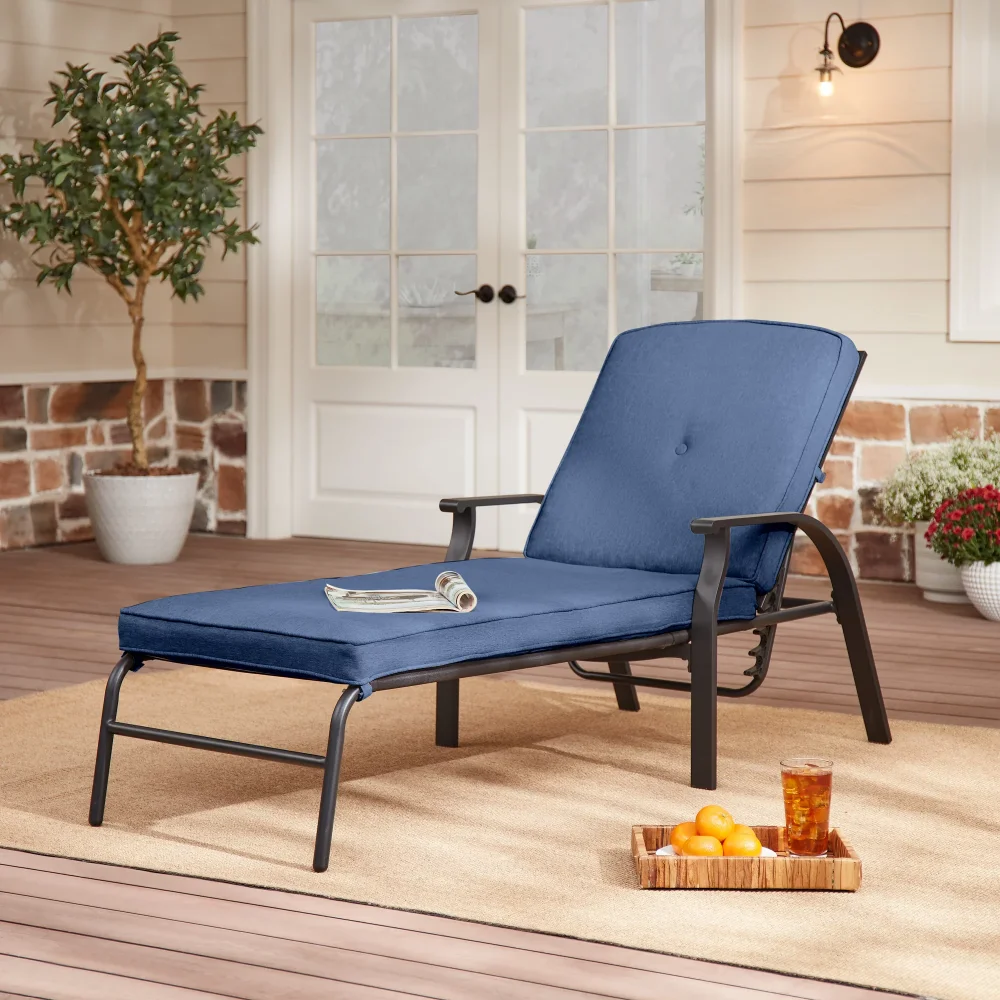 

Belden Park Cushion Steel Outdoor Chaise Lounge - Navy/Black outdoor furniture patio furniture garden furniture