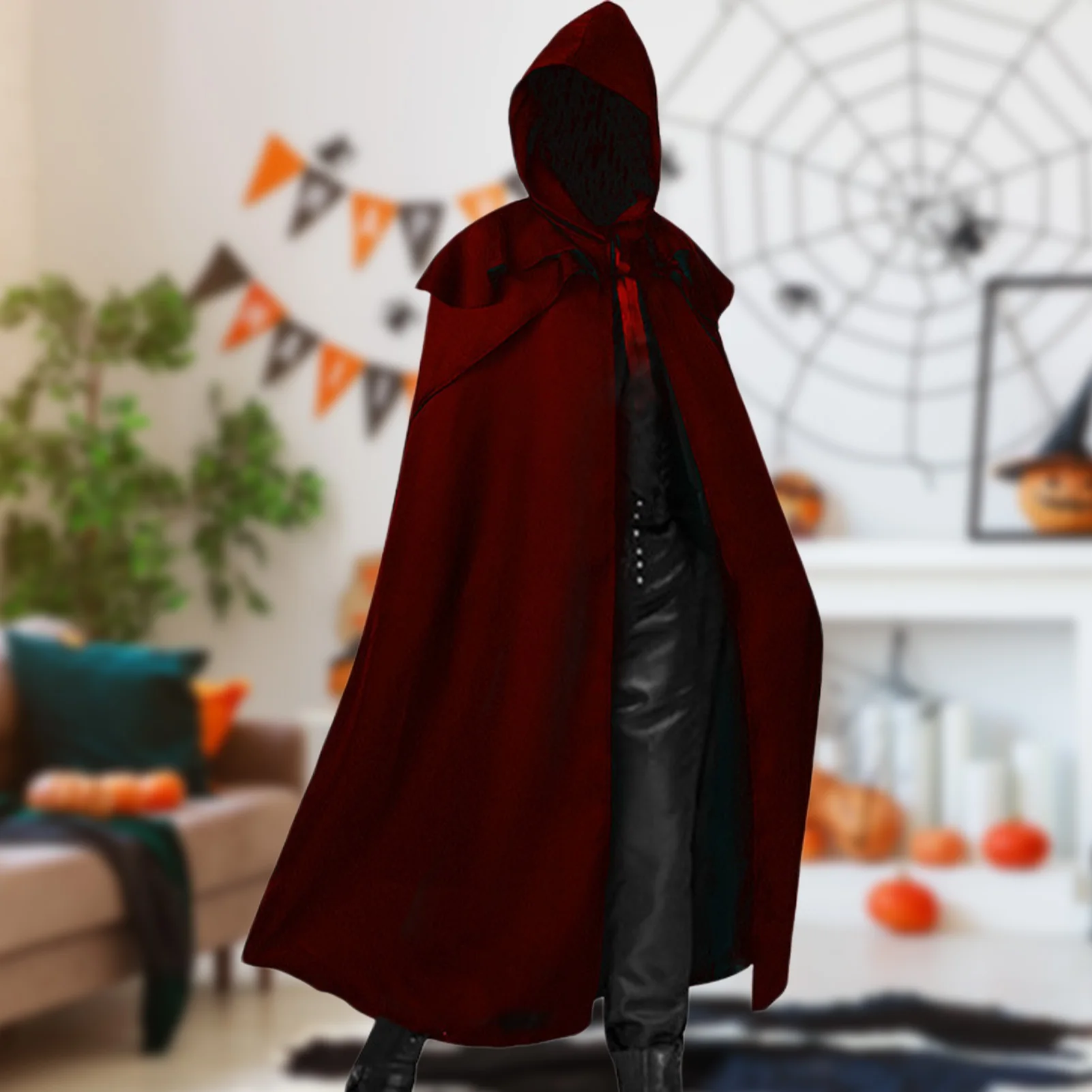 

Gothic Hooded Cape Loose Death Hooded Cape Vintage Style Basic Hooded Cape Solid Color Men Oversized Lace Up Vacation Outfit