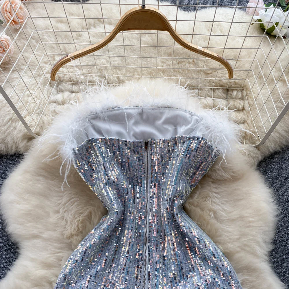 Сексуальное женское праздничное платье до середины икры с блестками без рукавов