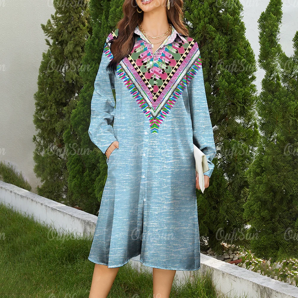 

Vintage Women Shirt Dress Spring Folk Style Woman Clothing Button Pocket Long Sleeve Dresses New Oversized Turndown Collar Shirt