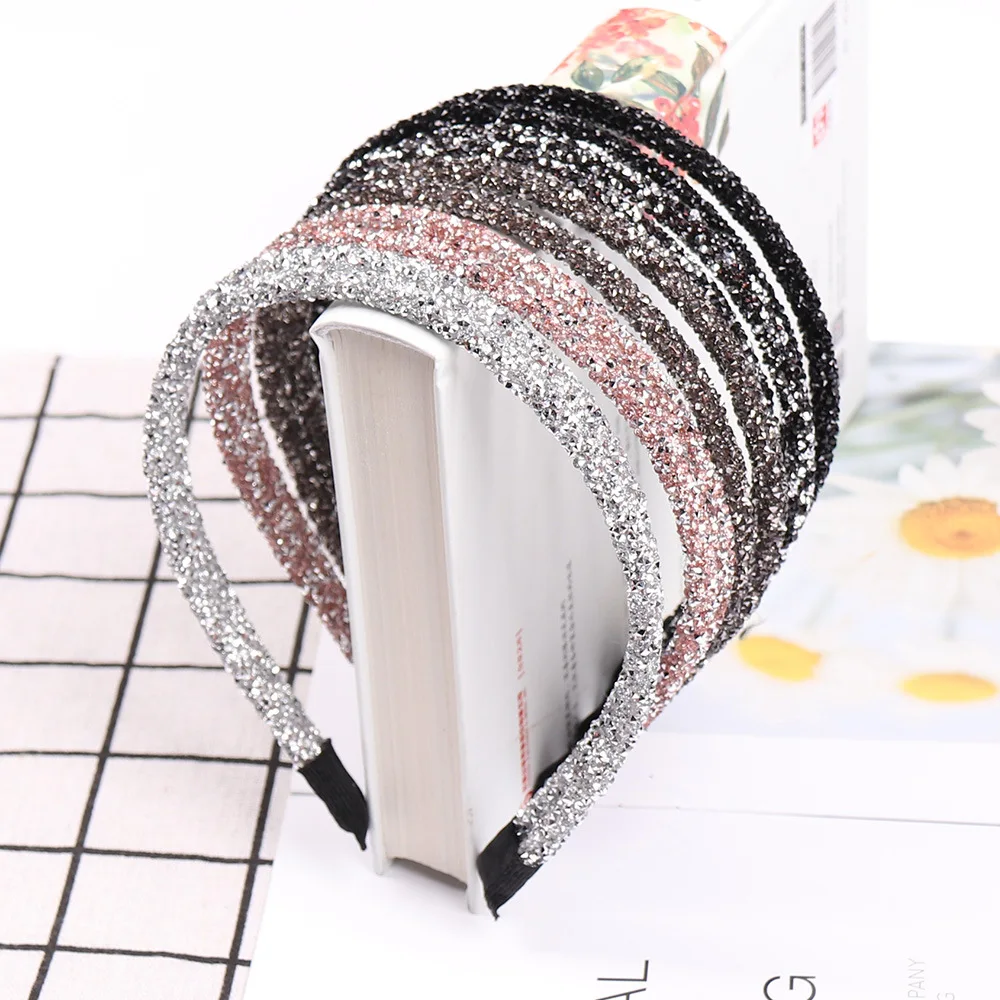 

CN Fashion Flash Double Edge Crystal Headband For Women Thin Hair Band Bezel Turban Headband Girls Non-slip Hair Accessories 1Pc