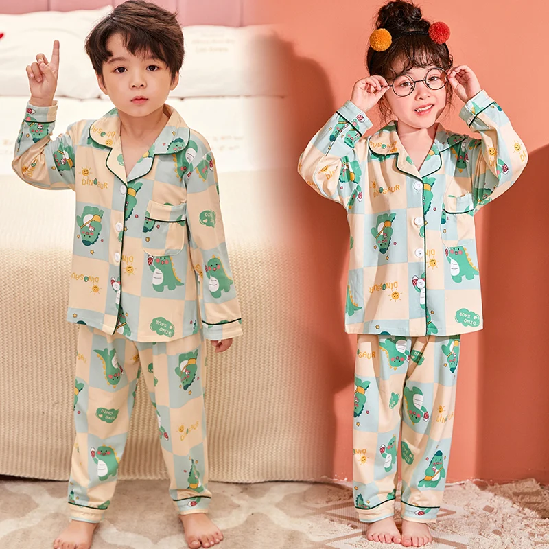 

Детская Милая мультяшная пижама с длинным рукавом, комплекты одежды для мальчиков и девочек, детские пижамные костюмы, ночная одежда для по...