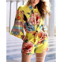 fashion boho summer floral print button shirt shorts romper overalls one piece streetwear women elegant y2k playsuit