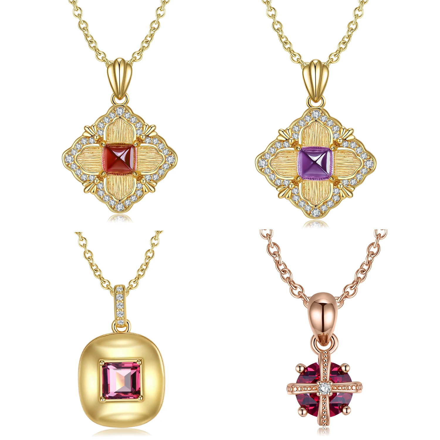 

Jiuhao 925 Sterling Silver Gold Red Pomegranate Square Sweet Gift Pendant Necklace Luxury Jewelry Necklace Chains Accessories