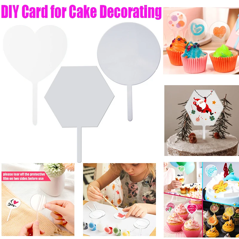 

10pcs DIY Card for Cake Decorating Acrylic Transparent Round Heart Wedding Birthday Party Cupcake Insert Card Cake Decorations T