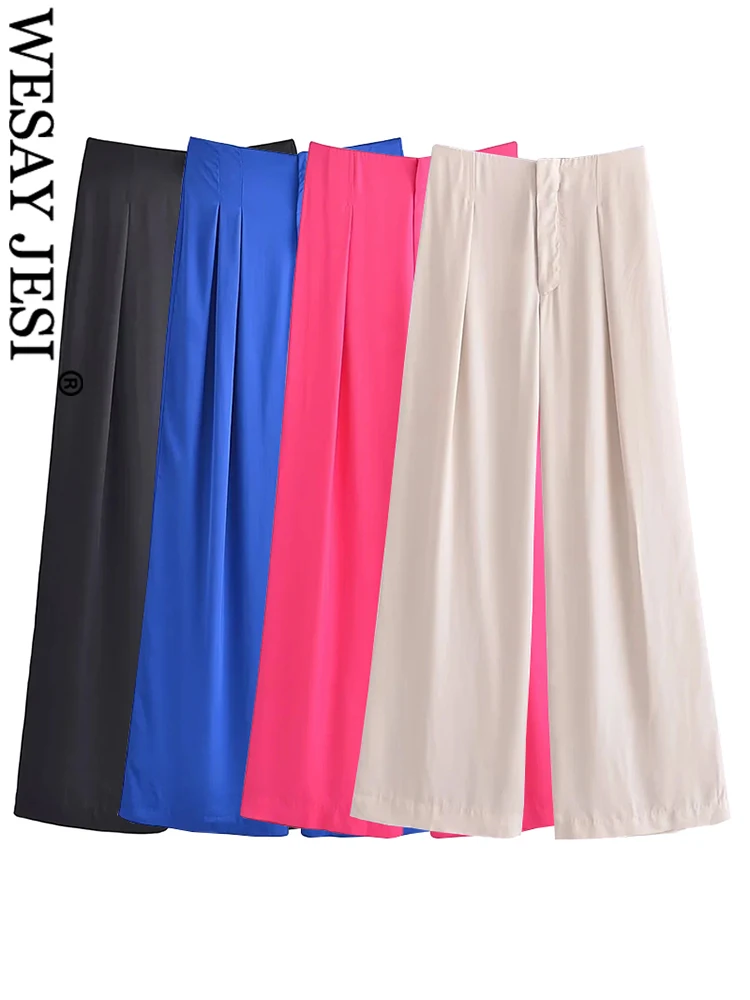 

WESAY JESI Women 2022 Fashion New Wide-leg Pants Solid Color Multicolor Zipper All-match Temperament Street Daily Trousers Women