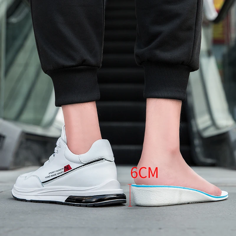Man Genuine Leather Lift Sneakers Elevator Shoes Height Increase Shoes for Men Insole 6cm White Black Sports Casual Fashion Men