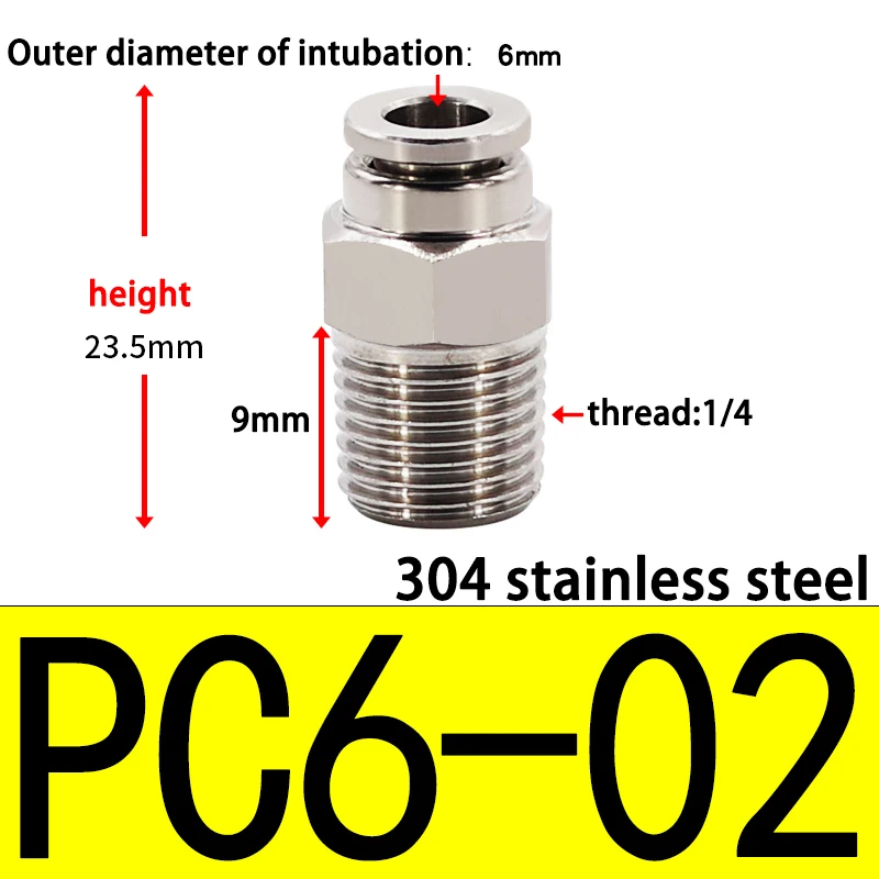 

Пневматический быстрый соединитель из нержавеющей стали 304, прямой M5 1/8 "1/4" 3/8 "1/2" BSPT, воздушный шланг с внешней резьбой 4, 6, 8, 10 мм PC8-02