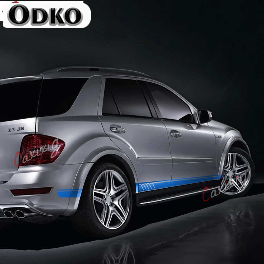Фото Стильная боковая юбка на дверь автомобиля, капот в полоску, наклейка на кузов, Stciker для Mecedes Benz ML Class W164 W163 W166 ML320 ML350 ML55 ML63 507 №3