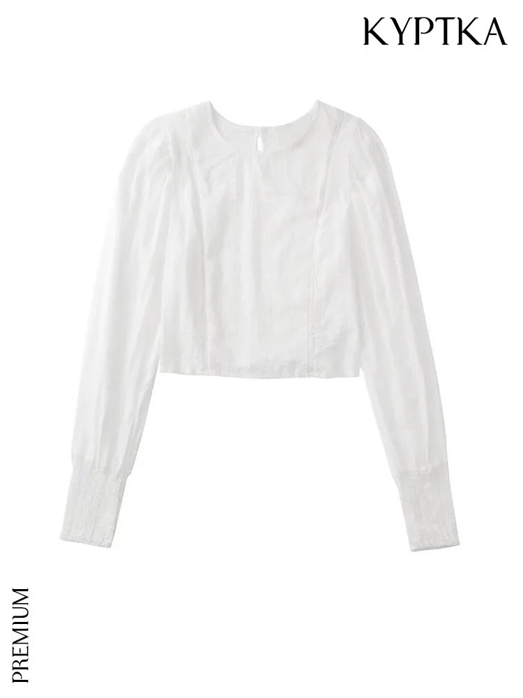 

Женская блузка с вышивкой KYPTKA, белая винтажная эластичная блузка с длинным рукавом на спине, 2019