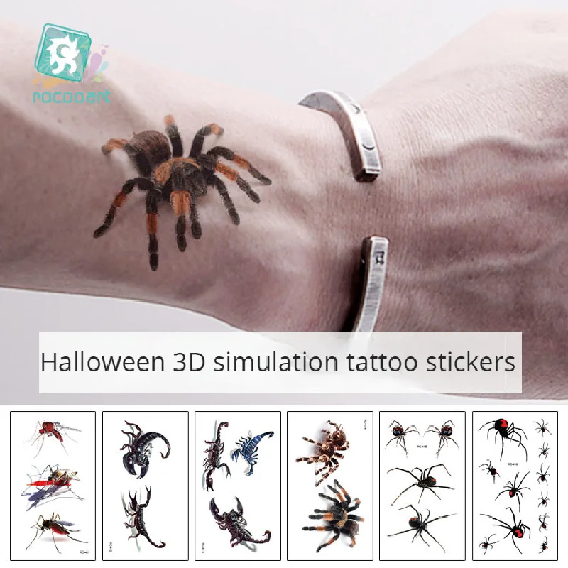 

New Halloween Tattoo Horror Waterproof Original Scorpion Spider Animal Temporary Tattoos Stickers Wholesale Size:60*105mm