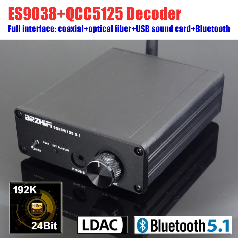 HIFI Sound Decoder ES9038Q2M QCC5125 DAC Bluetooth Receiver Decoder Support APTX-HD LDAC BT5.1 5534DD+OPA1612 Bluetooth Decoding enlarge