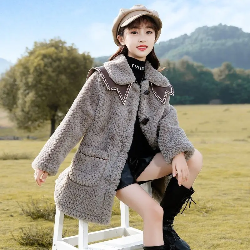 

Fashion Baby Winter Warm Faux Fur Coats for Girls Long Sleeve Hooded Warm Jacket for Casual Kids Children Outwear Clothing E553