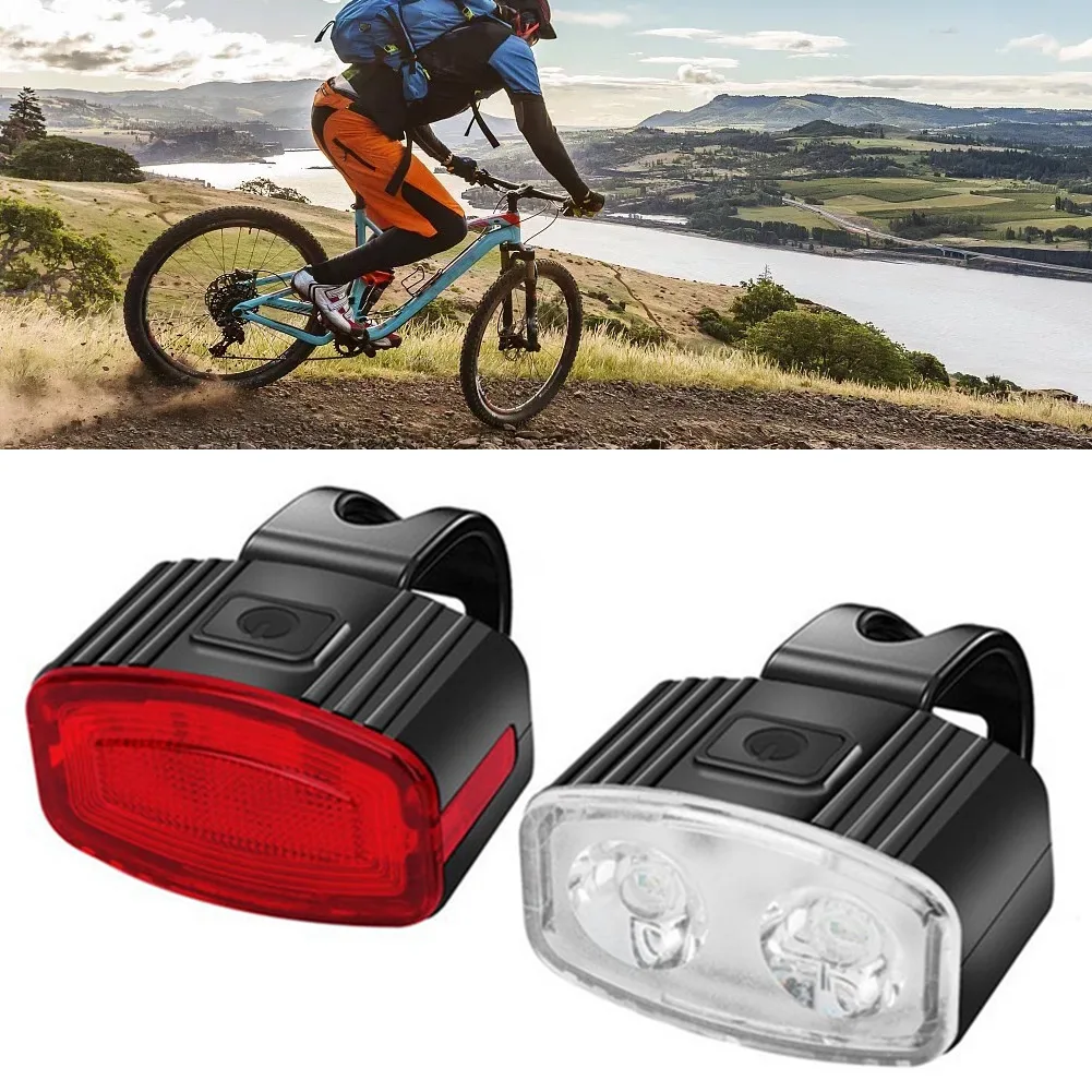 

2pcs Bike Lights With Straps Bicycle Rechargeable Headlight Front Light Tail Lamp Taillight Glare Flashlight Night Riding Light