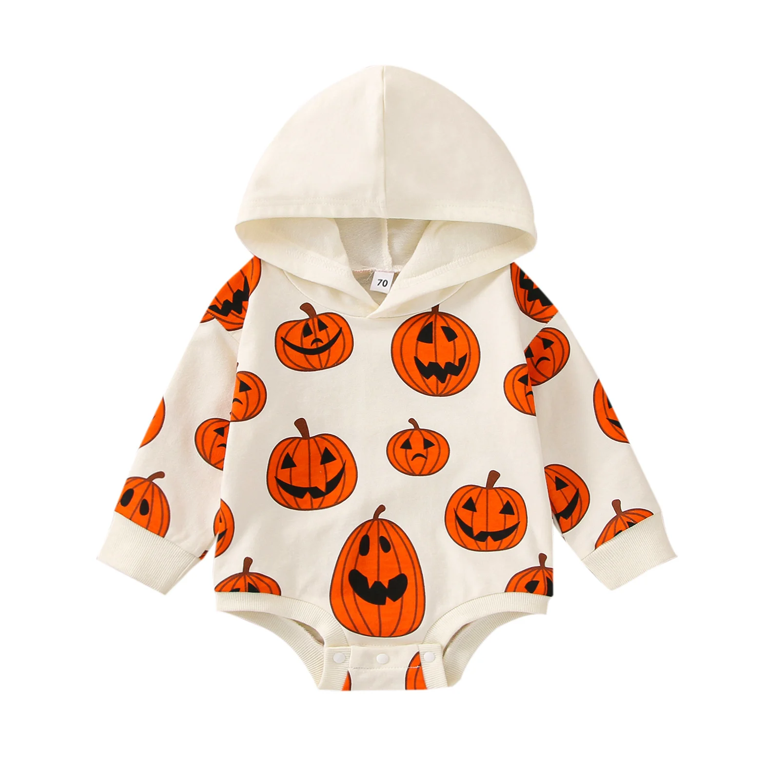 

2022-07-26 Lioraitiin 0-3 лет, боди для маленьких девочек и мальчиков, одежда для Хэллоуина, свитшоты с капюшоном с длинным рукавом и принтом тыквы