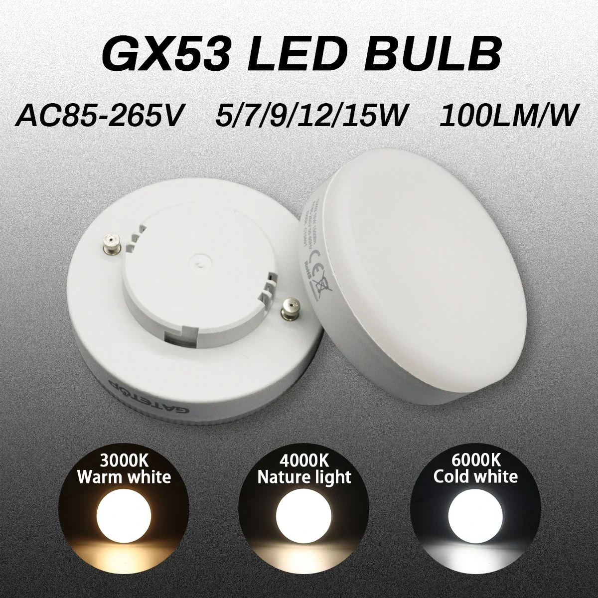 1-20PCS GX53 LED Spotlight wide Voltage AC85-265V 5-15W Daring light source wardrobe cabinet grille open box