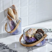 glass snack candy storage basket with wooden handle kitchen stainless steel fruit fork set home decoration cutlery organizer jar