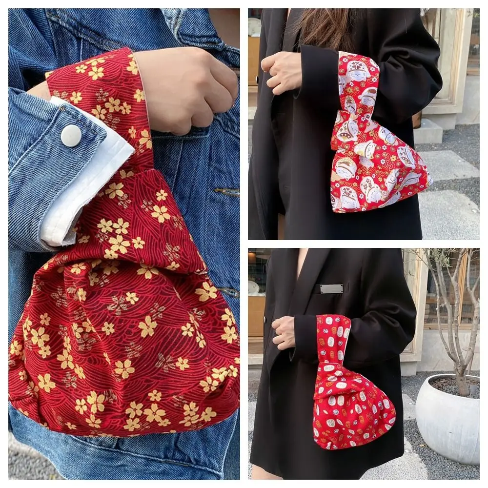 

Cat Pattern Handbag Portable Multiple Styles Knot Money Bag Gift Wrist Bag Women