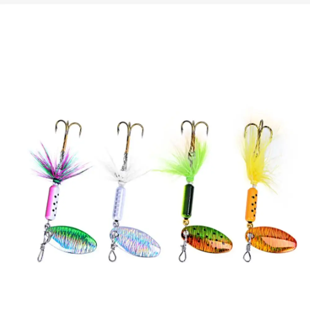

4Pcs 4Colors Metal Bait with Feather Hooks Wobblers Crank Baits Jig Fishing Lure Metal Metal Sequin Trout Metal Jigging Lure