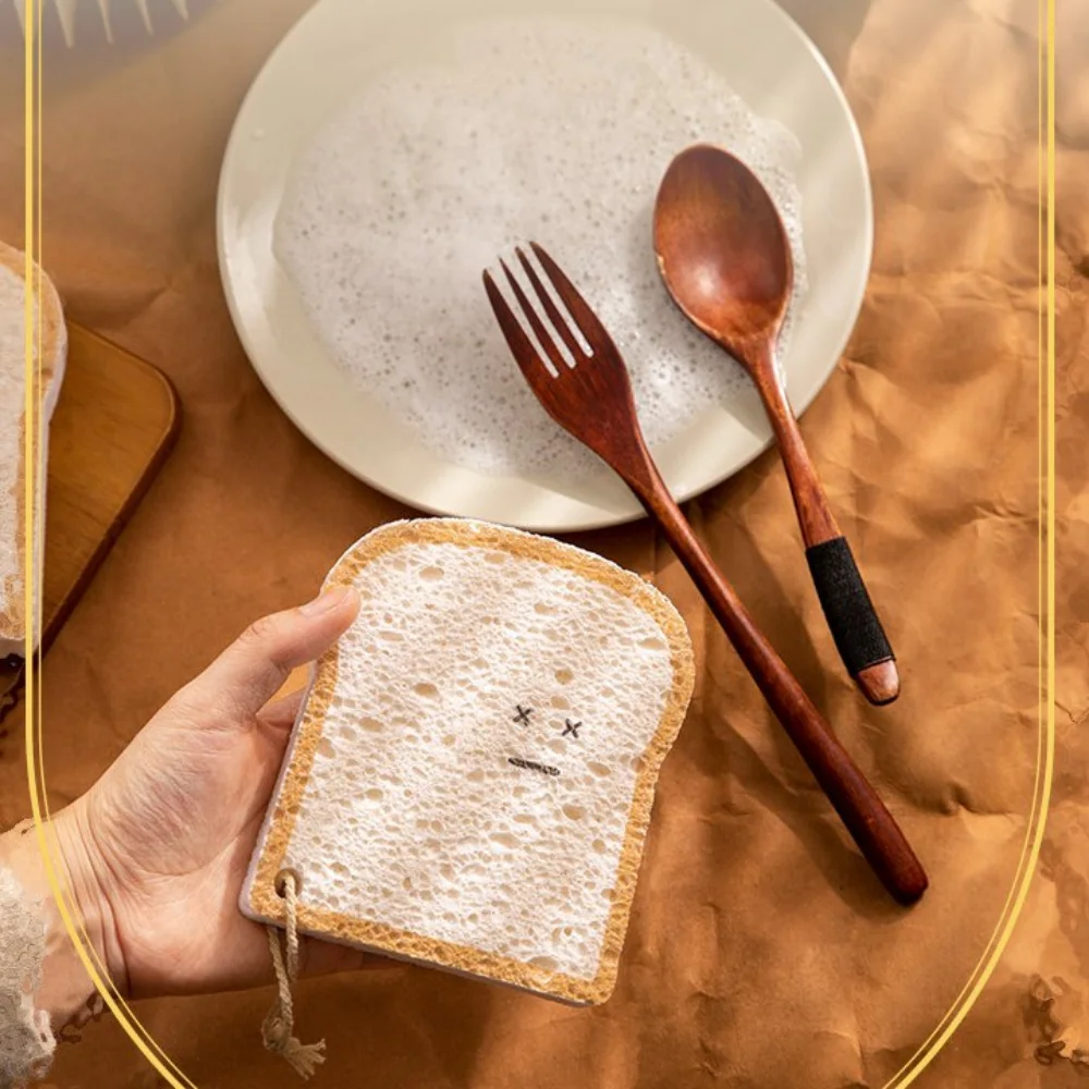 

Creative Toast Shape Compressed Wood Pulp Sponge Clean Wipe Cloth Kitchen Dishwashing Sponge Dish Scrubber Scouring Pads