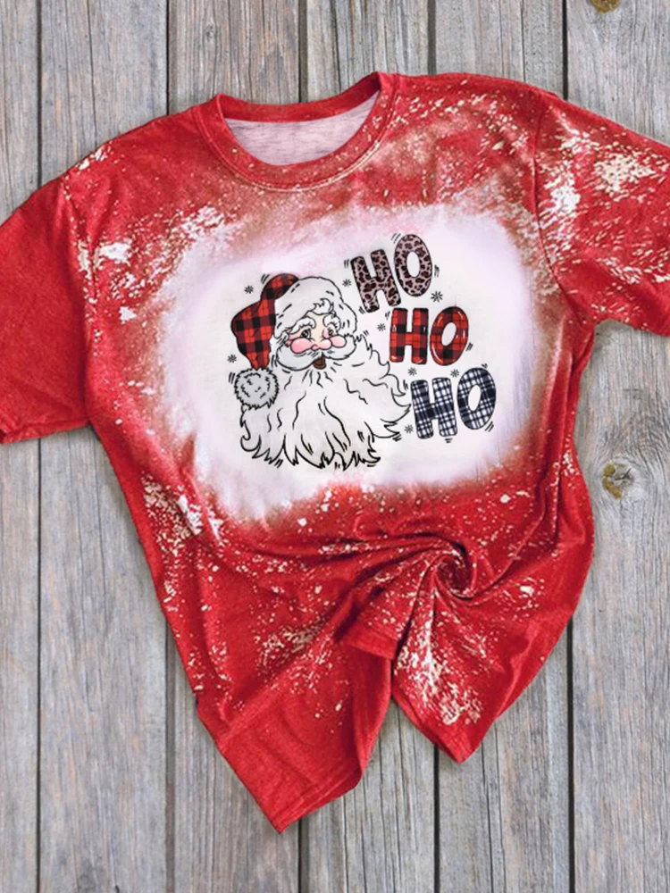 

Летние Новые футболки HOHOHO Santa Tie-Dye, футболка с коротким рукавом, топ, женская одежда с принтом, Повседневная Свободная Женская одежда 2022