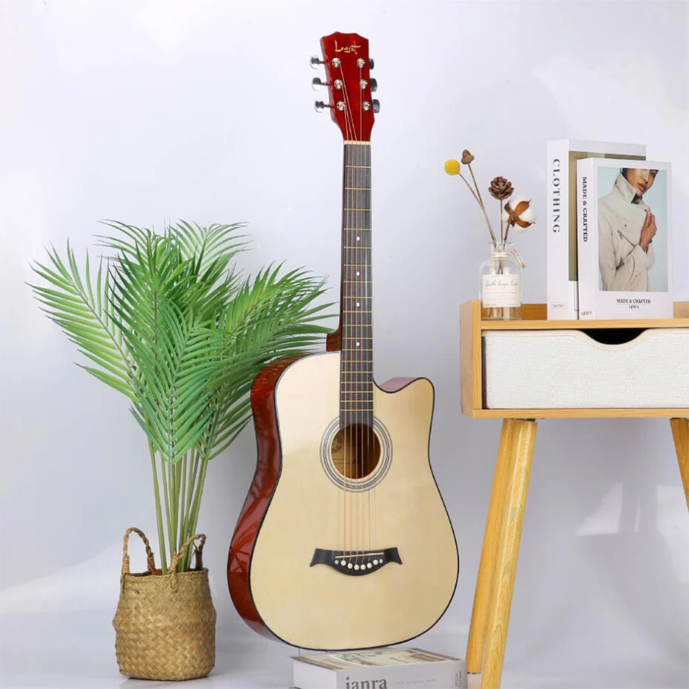 38 Inch Acoustic Wooden Guitar Flattop Balladry Folk Pop Guitarra Basswood Solid Wood Body 6 Strings Music Gift Travel