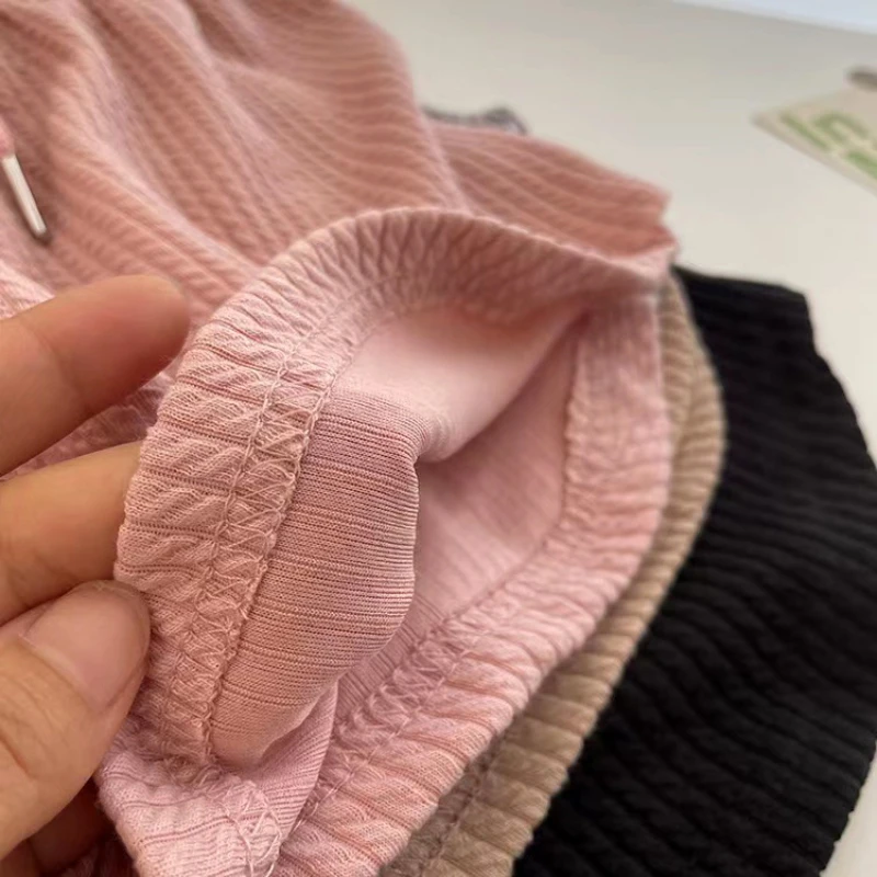 High Waist Sport Shorts Women Summer Loose Wide Leg Elastic Waist Lace Up Drawstring Casual Korean Irregular U Shape Bottoms New