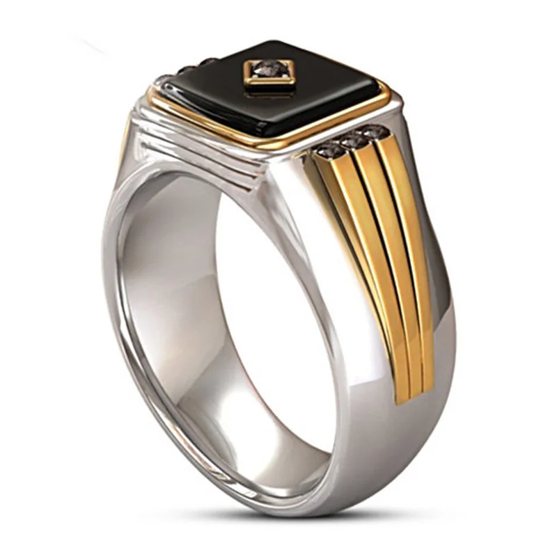 кольцо мужское бижутерия подарок мМодные квадратные кольца с черным камнем для