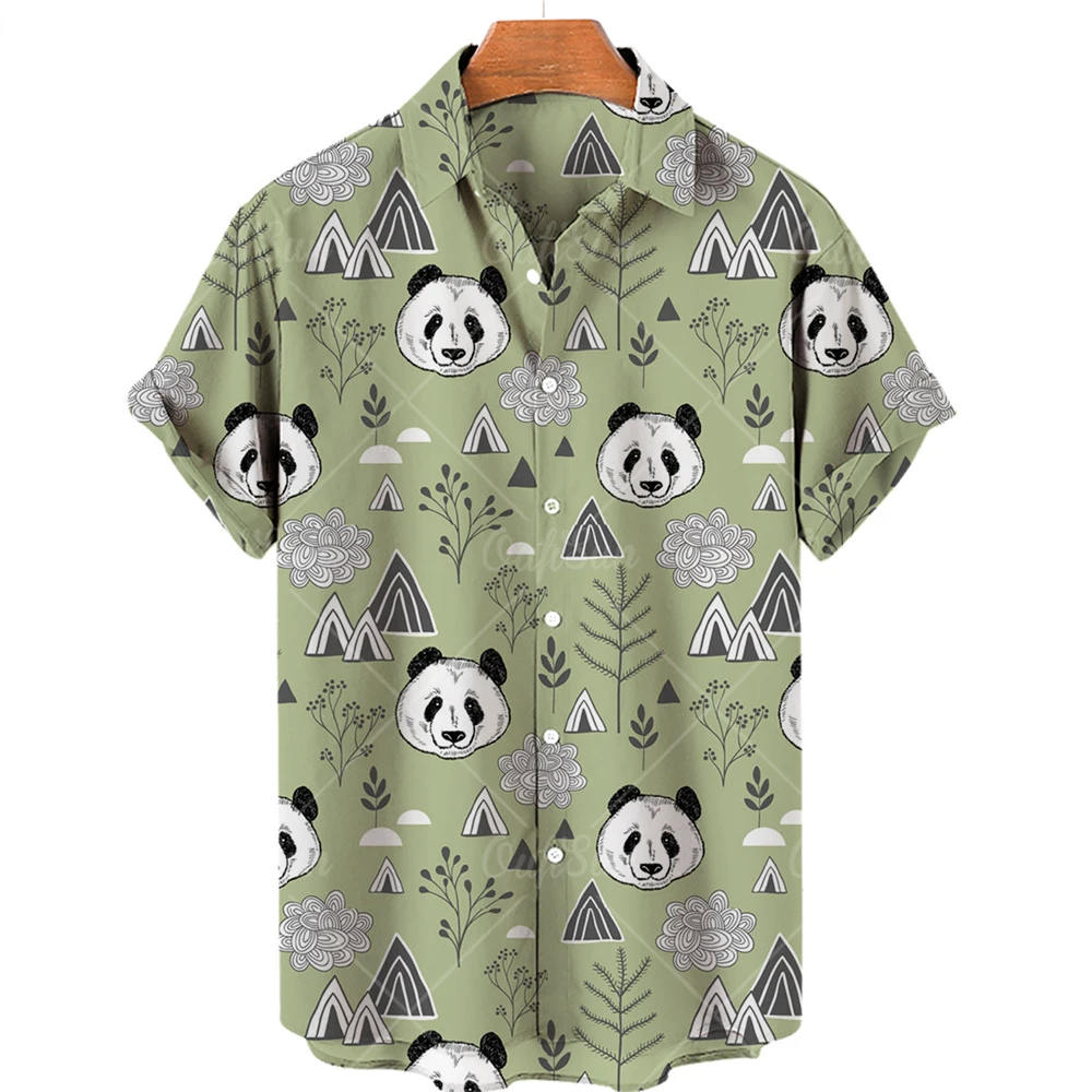 Men's Hawaiian Shirt, 3D Panda Printed T-Shirt, Single Row Button Shirt, Lapel, Large 5XL, Casual Style, Men's Beach Top