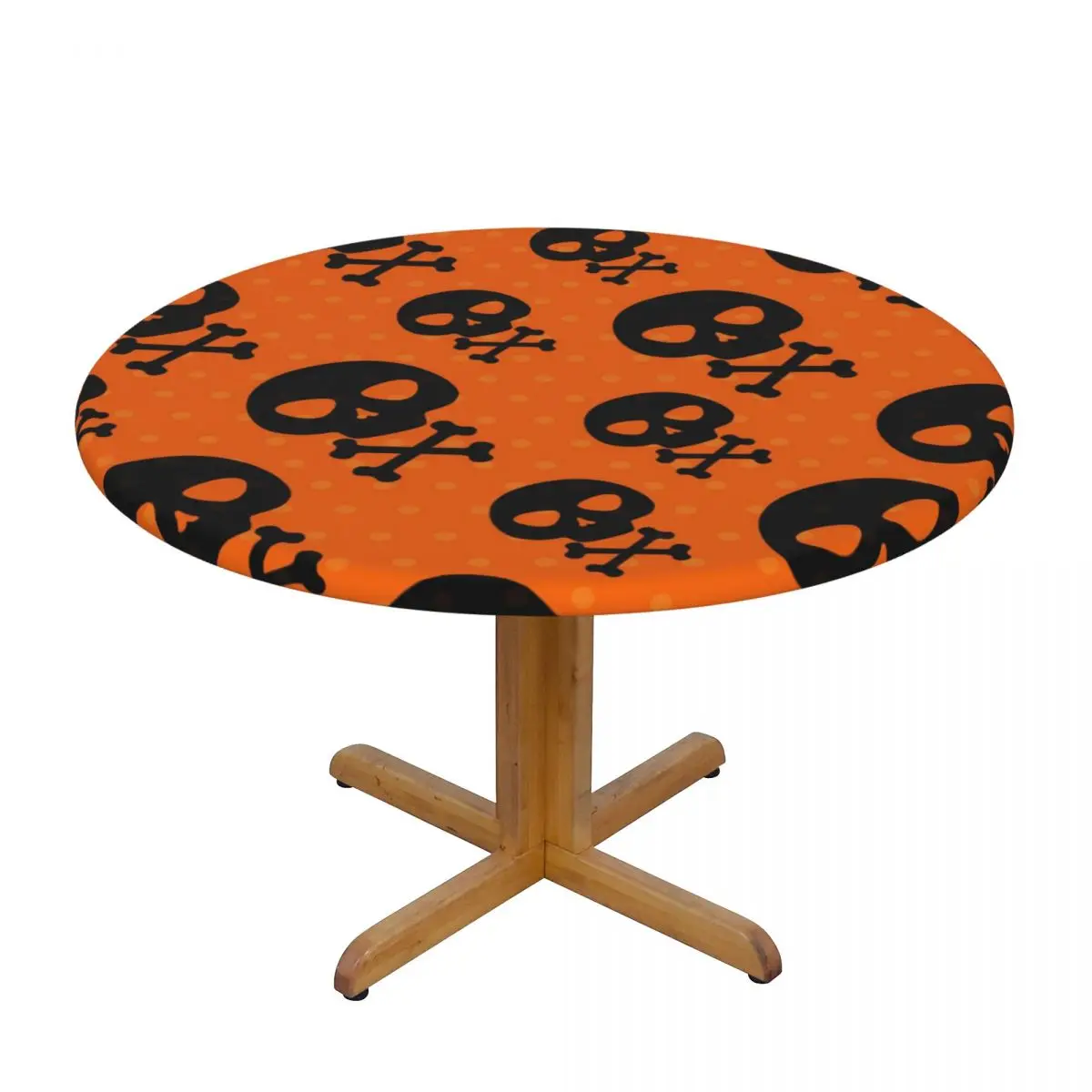 

Halloween Skulls Waterproof Polyester Round Tablecloth Catering Fitted Table Cover with Elastic Edged