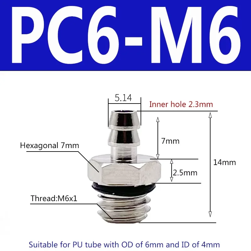 

1 шт., 2 мм, 3 мм, 4 мм, 6 мм, наружный диаметр воздушного пневматического шланга до M3 M4 M5 M6, наружный мини-зарезьба, фитинг-пагода, медь, никель, железо, латунь