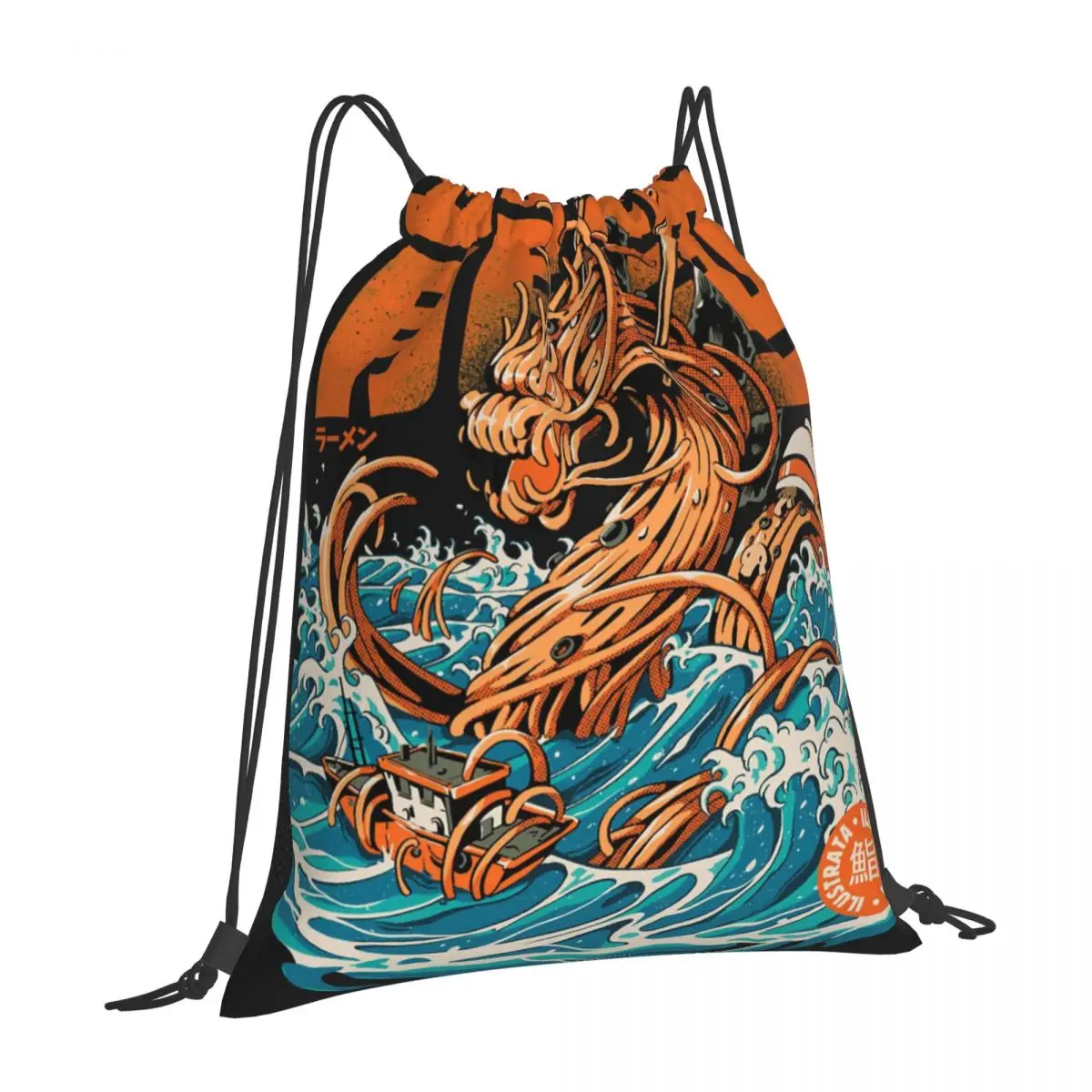 Черный великий рюкзак с куриным раменом Дракон из Канагава