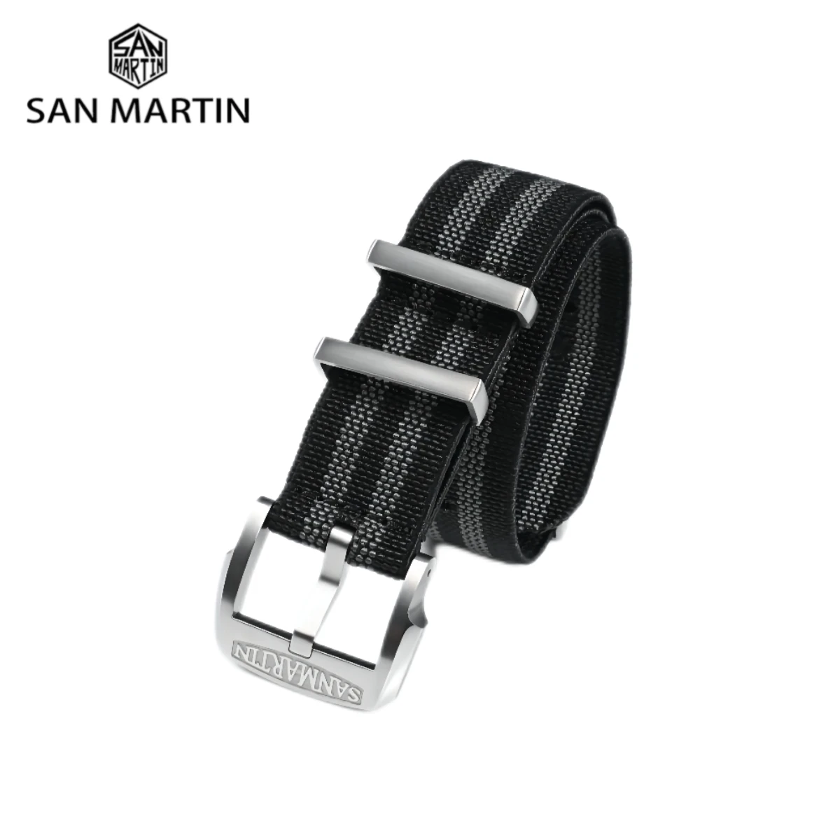 San Martin Elastic 20mm Watch Strap Premium Nylon Watchband  Self-Made Logo Buckle Solid Loops Sports High Quality Durable
