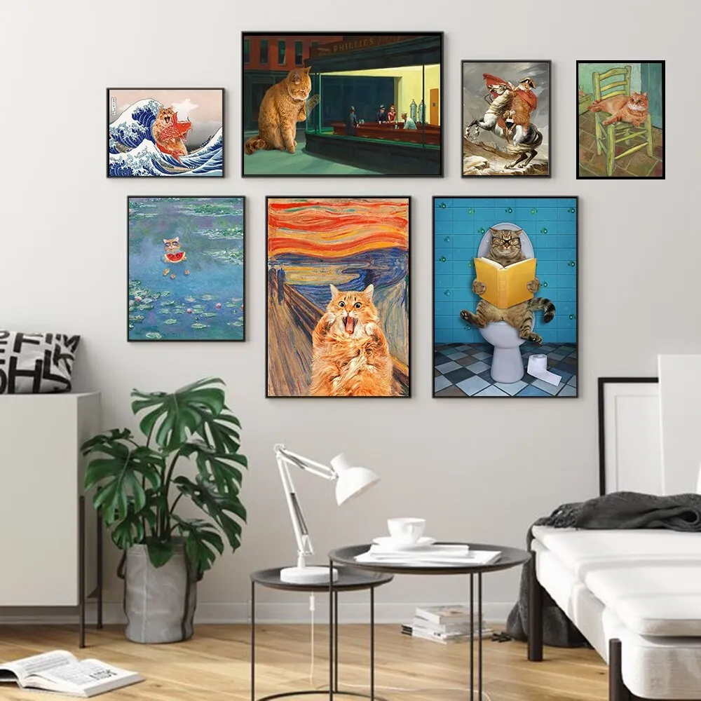 

The World is Ruled by Cats Wall Art Canvas Painting Funny Famous Moive Poster And Print The Great Wave Pictures For Living Room