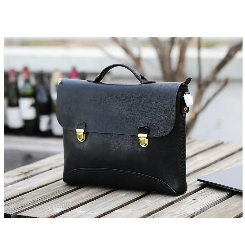 Vintage Fashion Luxury Designer Natural genuine Leather Men briefcase Outdoor real cowhide Lawyer Office notebook computer bag