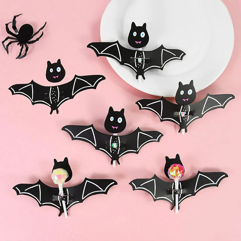 

5Sheets Halloween Gift Black Bats Paper Card Lollipop Candy Decor Kids Birthday Halloween Eve Party DIY Hang Tag Accessories