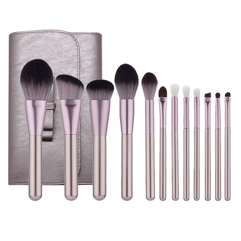 New 12 Pcs Grapes Purple Color Soft Hair Makeup Brushes Set Powder Foundation Eyebrow Eyeliner Cosmetic Makeup Brush with Bag