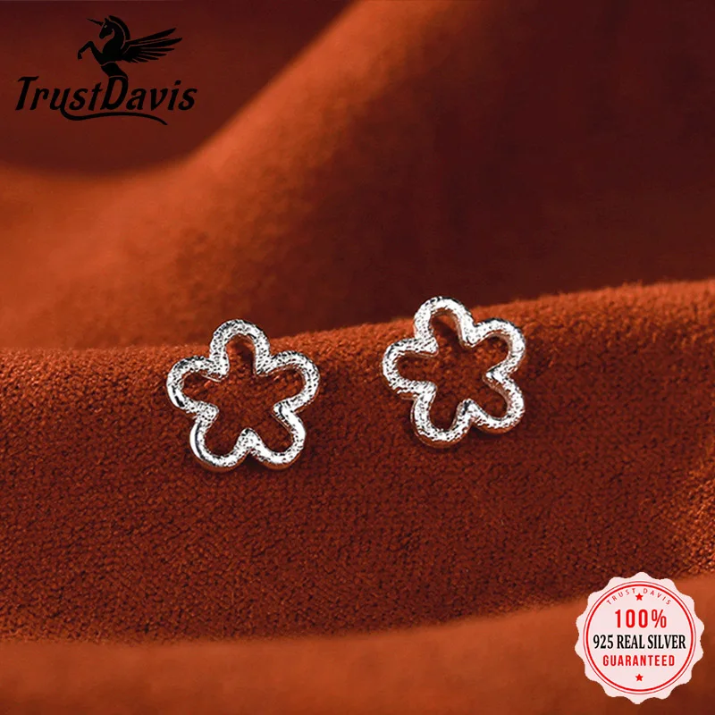 

Серьги-гвоздики TrustDavis из настоящего серебра 925 пробы, милые серьги с полыми цветами для женщин, свадебные ювелирные изделия из серебра 925 про...