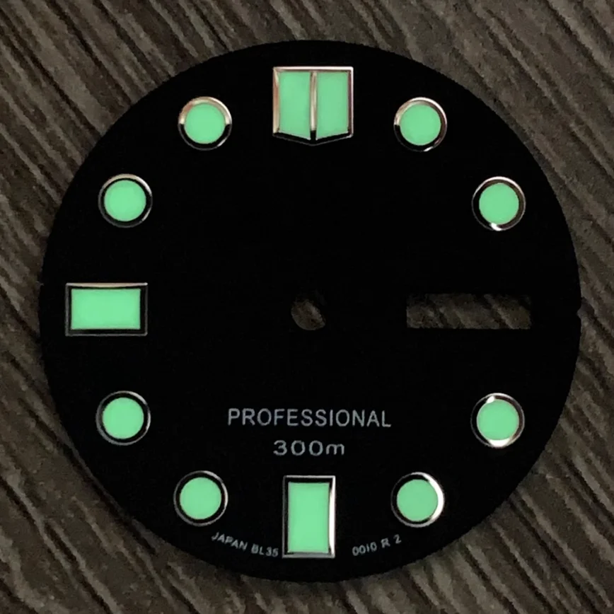 28.5MM  Vintage Black Gold Silver Nail Watch Dial Parts C3 Strong Luminous Suitable for NH35/36/4R/7S Movements