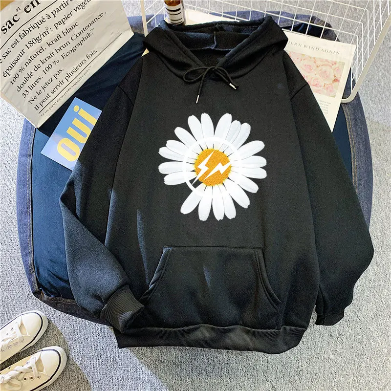 

2022 Autumn Winter New Chrysanthemum Print Hoodie Pure Cotton Long Sleeve Loose And Velvet Street Casual Hoodie Women's Trend