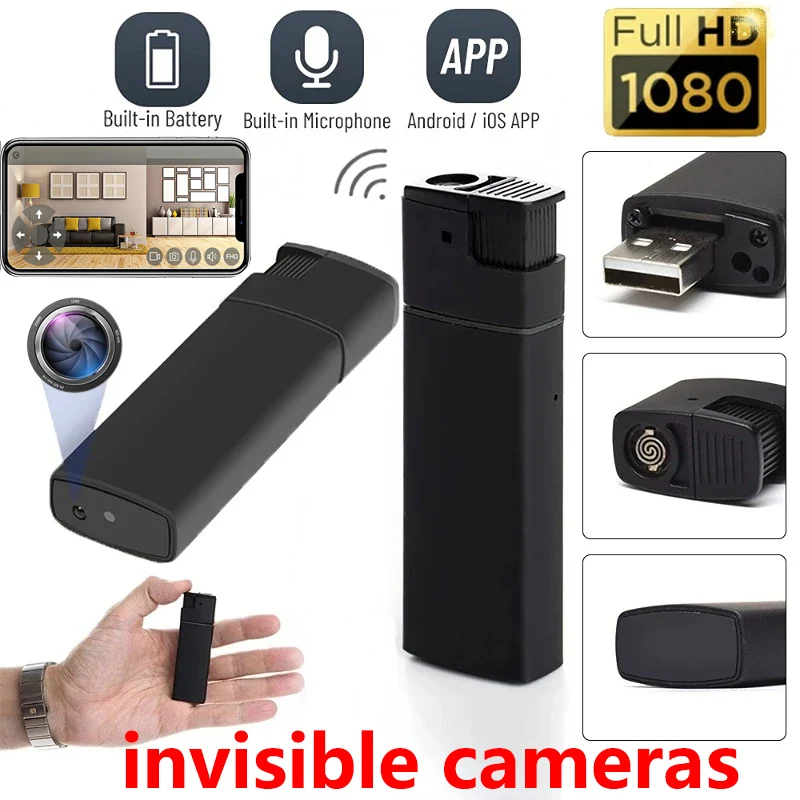 

Invisible Camera Portable Lighter Subminiature IP Cam 1080P HD WIFI Remote Monitor Home Security Outdoor Sport Camcorders Espiar