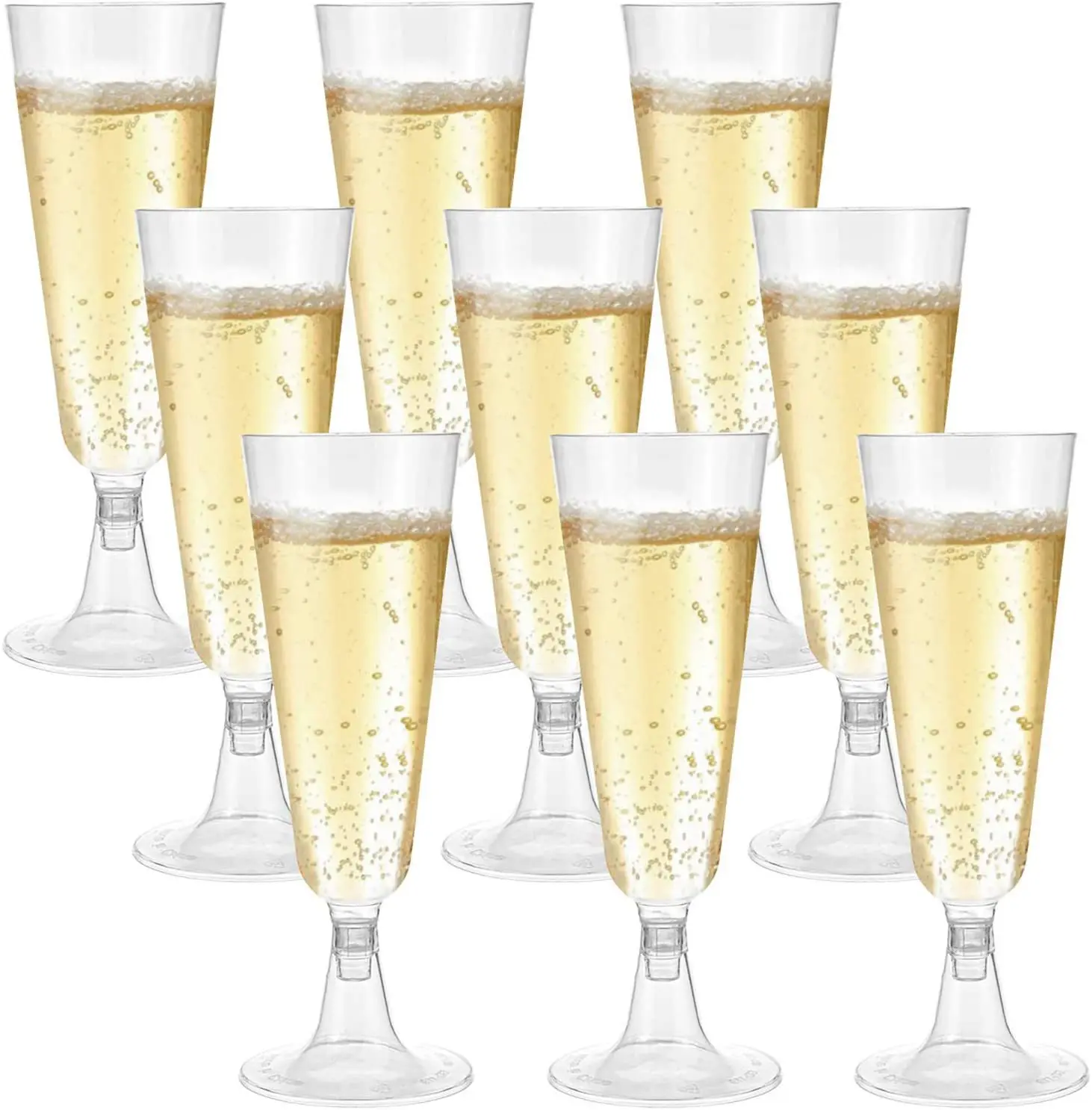 

25pcs 5OZ Champagne Cup Plastic Wine Glasses Clear Champagne Flutes Wine Birthday Parties Wedding Gold Rim Goblet Disposable Cup