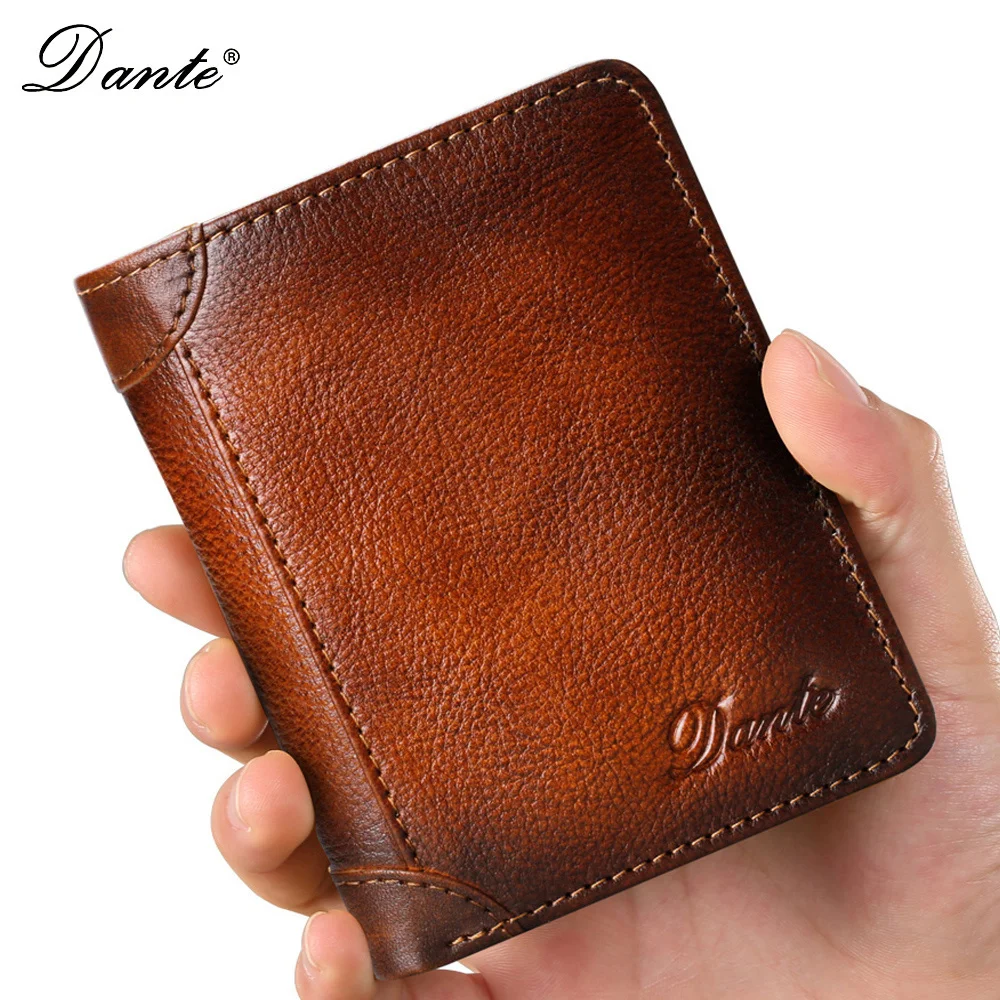 

Dante Men's Leather Wallet Anti-theft Brush Head Layer Cowhide Retro Casual Vertical Multi-Function Money Bag Money Clips